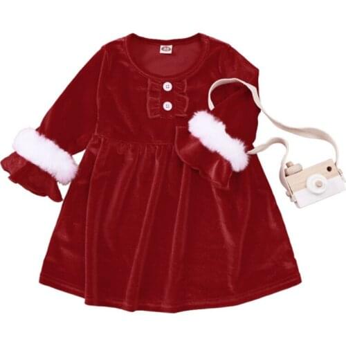 2020 New Baby Girls Christmas Dress Autumn Winter Long Sleeved Lotus Leaf Cuffs Cute Dress 0-3-24 Month Newborn Infant Clothing