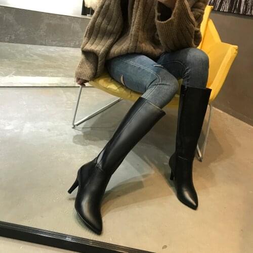 Autumn and winter pointy and high-heeled Knight boots Womens suede boots riding boots High knee-high boots for women botines