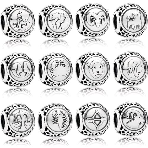 The New S925 Sterling Silver 12 Constellation Retro Oval Beads Suitable For Popular Fashion Charm Bracelet Original Diy Jewelry