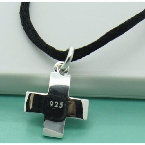 BABYLLNT Religious Belief Cross Pendant Necklace 925 Silver Necklace Black Rope With Chain Men & Women Jewelry Gift