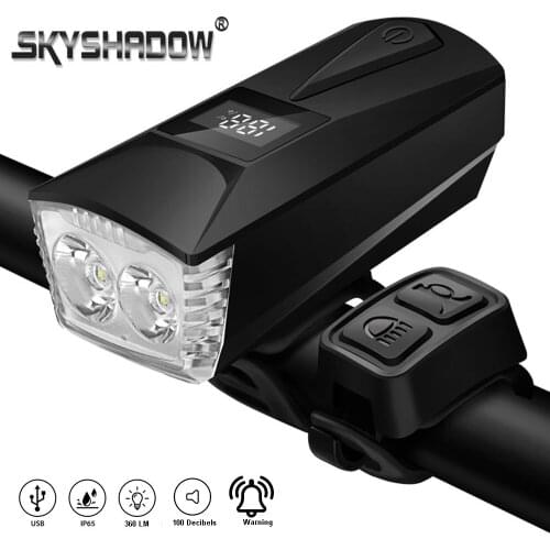 Warning Flashlight Bicycle Light Front And Horn USB LED Rechargeable 2600mAh Battery Camping Light 4 Lighting Modes Waterproof