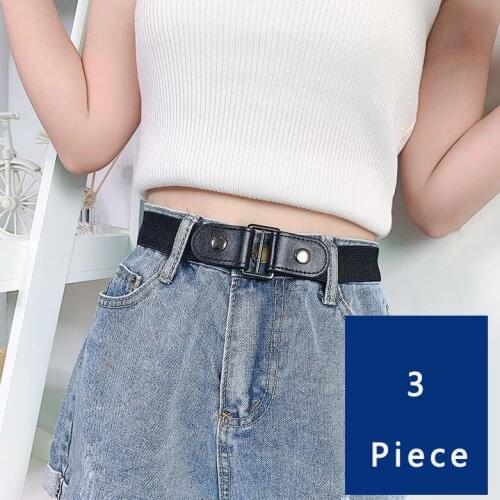 3pcs Buckle-Free Belt Dress Ladies Slim Men Trend Jeans Womens Punk Style Comfortable Elastic Waist Pants Stretch Elastic