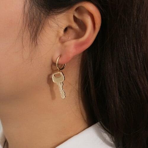 New Ins Creative Personality Metal Earrings Geometric Key Earrings For Women Girls Fashion Jewelry Gift