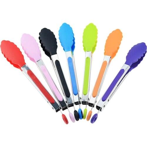 Silicone Food Tong Stainless Steel Kitchen Tongs Silicone Non-slip Cooking Clip Clamp BBQ Salad Tools Kitchen Accessories