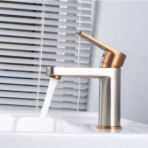 Bathroom Basin Faucet Solid Brass Sink Mixer Tap Hot & Cold Single Handle Deck Mounted Brushed Nickel Lavatory Water Crane Tap