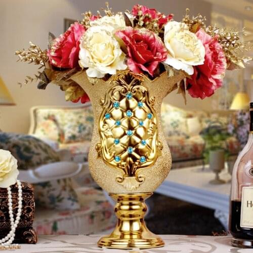 Modern Household Golden Ceramics Vase Diamond Creative Room Decoration Sitting Room Wine Cabinet TV Ark Ceramic Decoration