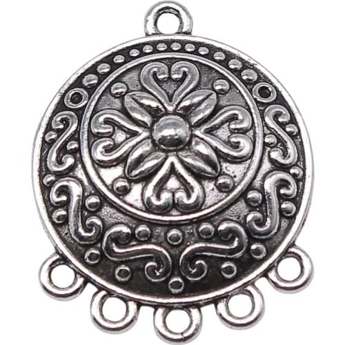 WYSIWYG 4pcs 29x23mm Round Carved Flower Earrings Connector Earrings Accessories Charm Flower Earrings Connector