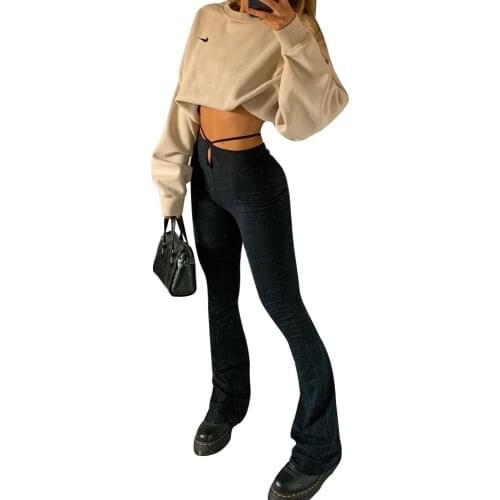 Women Fashion High Waist Lace-up Pants Stylish Solid Color Pants for Shopping Daily Wear