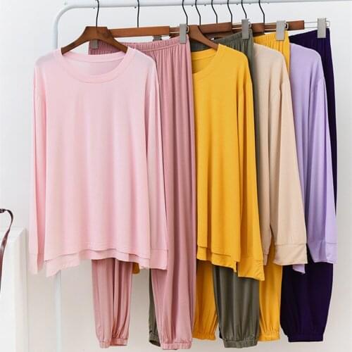 Fdfklak Modal Womens Home Suit Pink Pijamas Feminino Night Wear 2 Piece Set Women Spring Autumn Long Sleeve Sleepwear Set