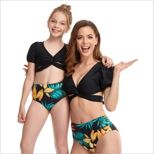2021 New Parent-child Swimwear Mother Daughter Swimsuit Women Girl Bikini Set Lady Kid Leopard Pattern Family Matching Clothes