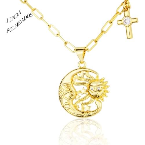 2021 New Design Zircon Moon Pendant Necklace Unique Design Anchor Chunky Chain Necklace Fashion Women/Men Choker Hip Hop Jewelry
