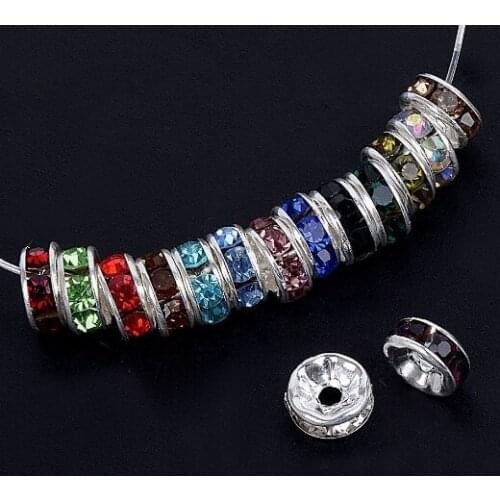 10mm 100pcs/lot white mixed multicolor n5363 glass Spacer Beads Lot round Metal silver Plated bracelet DIY making crystal