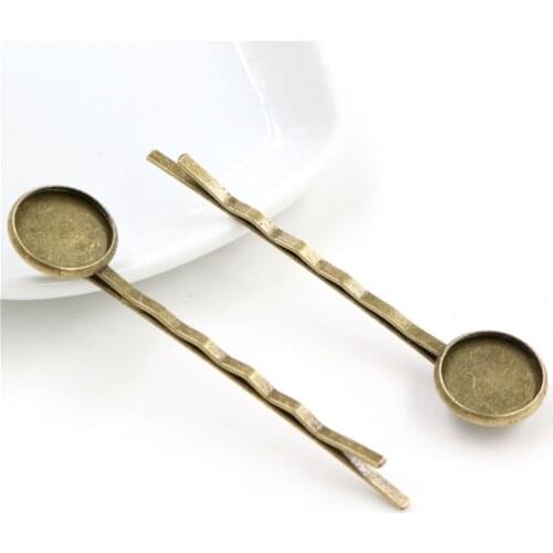 12mm 10pcs High Quality Bronze Plated Copper Material Hairpin Hair Clips Hairpin Base Setting Cabochon Cameo J6-05