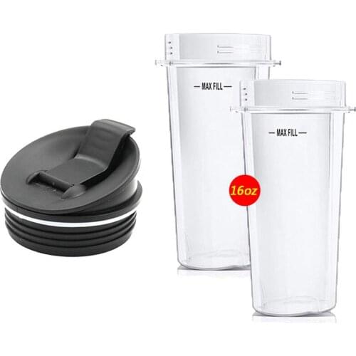 2pcs 16 oz Ounce Cup with Sip N Seal Lids Spare Replacement Parts Accessories for Nutri Ninja Auto-iQ and Duo Blenders Juicer