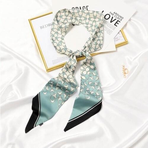 2021 Elegant Pattern Silk Finish Ins Style Casual Bags Ribbon Tie Band Neckerchief Hair Neck Scarves for Women 9*140cm
