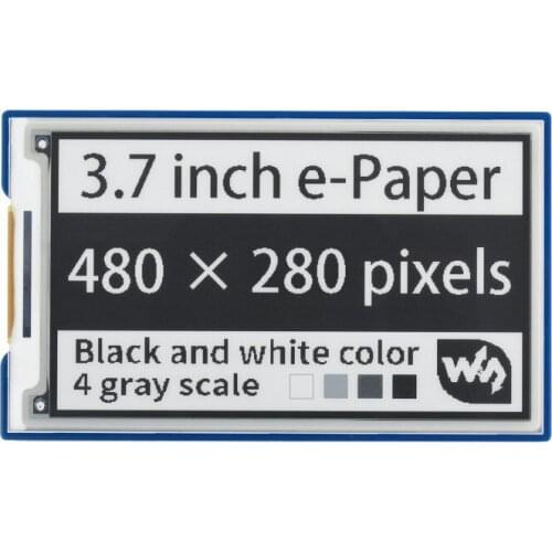 3.7inch e-Paper e-Ink Display HAT For Raspberry Pi, 480×280, Black / White, 4 Grey Scales, SPI
