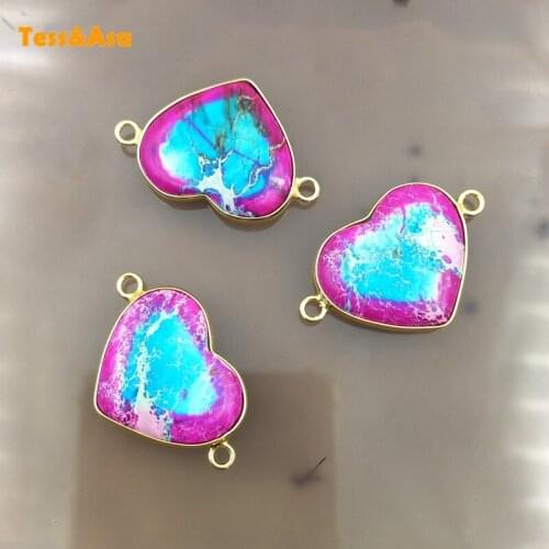 3pcs Natural Emperor Stone Heart Shaped Pendants Diplopore Connector Charm For Woman Exquisite Jewelry Making Necklace Bracelet