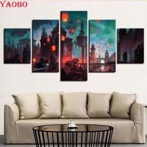 5 PCS 5D DIY Diamond Painting Castle Cross Stitch Full Square Round Diamond mosaic diamond Embroidery rhinestones Christmas gift