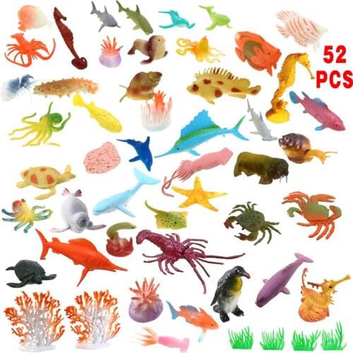 52pcs/set Children Simulation Marine Animal Model Toy Simulation Marine Animal Ocean Sea Animals Figures Kids Gift