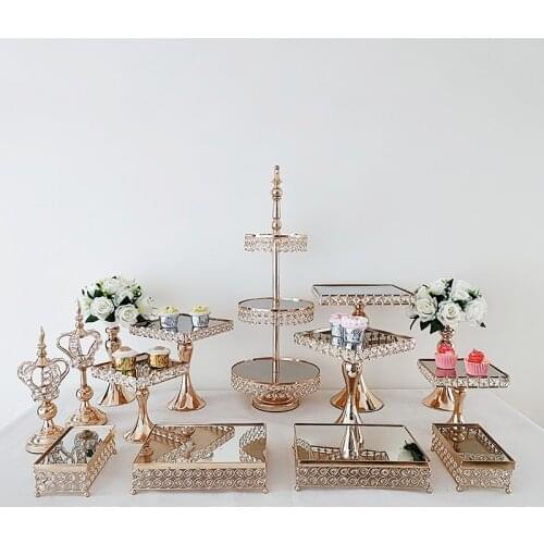 7-18pcs Gold Wedding Dessert Tray Cake Stand Candy Display Plate for Wedding Holiday jewelry display holder