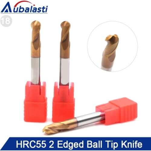 Aubalasti HRC55 2 Flutes Ball Nose Solid Carbide End Mill CNC Router Bits Tools CNC Milling Cutter Bits for Metal Cutting