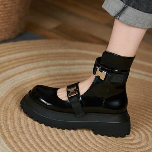 6cm high heels black white buckle straps round toe platform mature breathable casual gladiator fashion ankle boots TN07 MUYISEXI