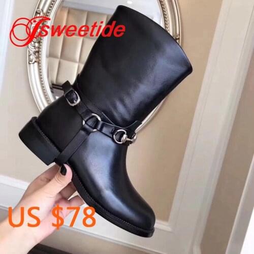 Brand Fashion Style Ladies Leather buckle High Quality Genuine Leather Ankle Boots For Women ankle leather boots for women