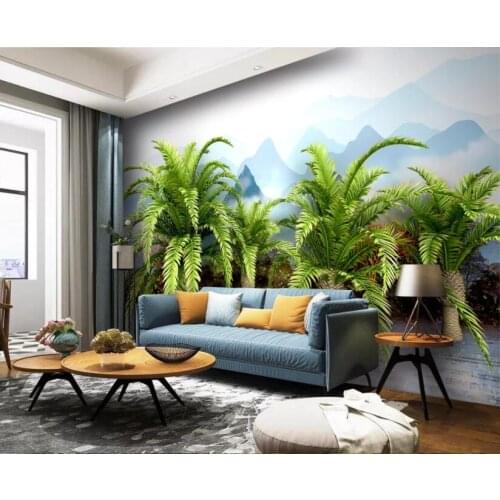 CJSIR Custom Green Coconut Tree Murals Wallpaper Backdrop Wall Paper Home Decor Mural Wallpapers for Living Room Decoration