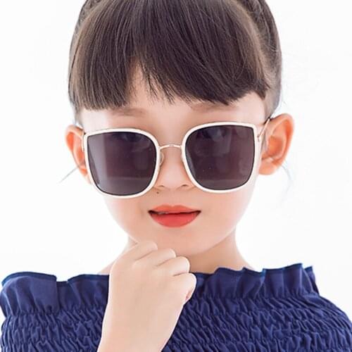 Child Square Metal Frame Girls Boys Sunglasses Gray Blue Red Lens UV400 Eye Protection Children Kids Outdoor Eyewear