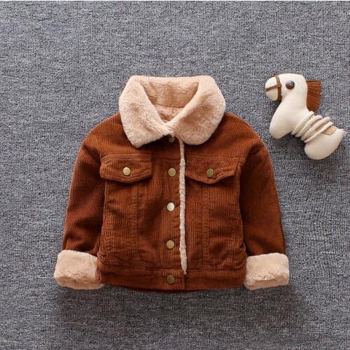 Childrens Corduroy Jackets 2019 Winter New Baby Boys and Girls Warm Jacket Kids Thick Plus Velvet Coats Kids Hooded Wool Coats