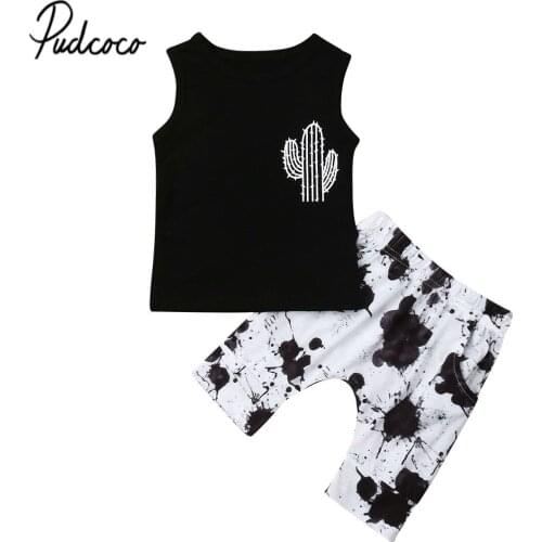 2019 Brand Cactus 2 pieces Kid Sleeveless Tank Top and Print Pants Set For Toddler and Baby Boys Clothes 6M-3Y