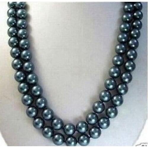 Double strands 8-9mm tahitian peacock blue Pearl Necklace 17"-19" Yellow clasp