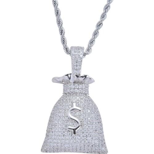 Hip Hop Purse Pendant Necklace With Chain 3 Colors New Arrival Fashion AAA Zircon Rapper Mens Necklace