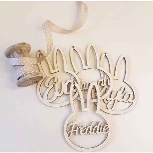 Custom Made Wooden Bunny Name Tages for Baby Freddie, Personalized Lasercut Wood Name for Boutique Gift Baby favors