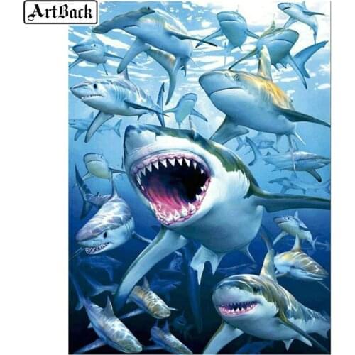 ArtBack 5d diy diamond painting shark full square diamond embroidery round drill diamond mosaic sticker artwork
