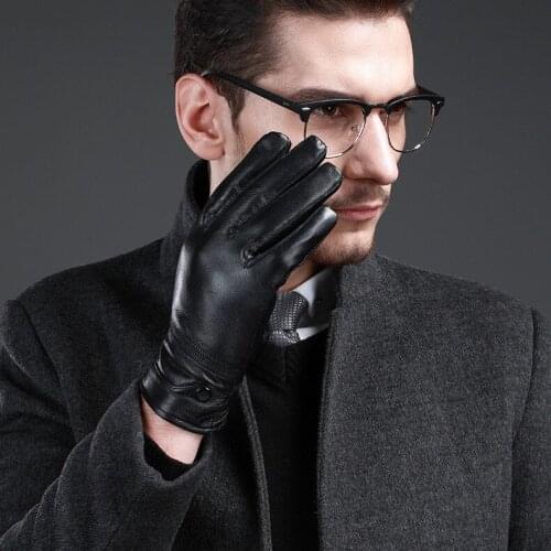 Leather Gloves Mens Labor Gloves Mens Hair Warmth Sheepskin Gloves Winter Gift Skin Gloves