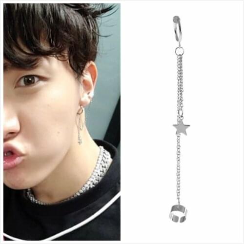 KPOP Jhope Stud Earrings Punk Fashion Star Long Earrings Stainless Steel jewelry for men women bangtan Fans