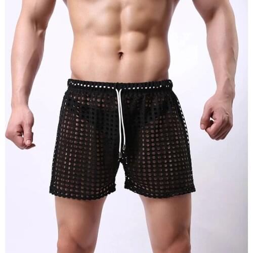 2021 Summer 1PCS Transparent Mesh Shorts Gay Shorts Mesh Sheer See Through Brand Sleep Bottoms Sleepwear Leisure Home Wear