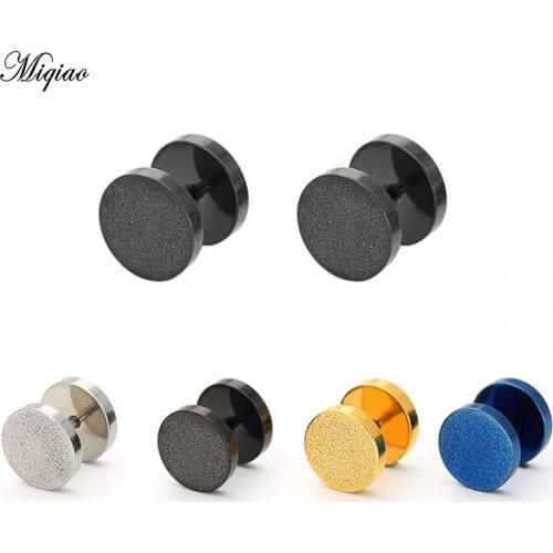Miqiao 1pcs Stainless Steel Round Plain Scrub Frosted Stud Earrings Gothic Barbell Earring Piercing Jewelry for Men and Women