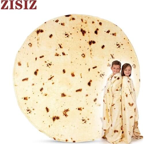 Soft Warm Flannel Tortilla Pizza Blanket for bed Round Donut Airplane Travel Portable Wearable Winter Biscuit Throw Blanket