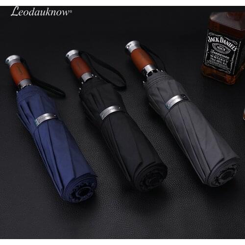 Genuine Brand Large Rain Umbrella 120cm Automatic Business Men Folding Umbrellas Windproof 10K Male Wooden Handle Parasol