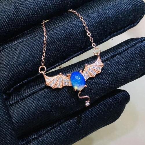 Fashion Lovely Owl Natural gemstone necklace Natural Multicolor opal necklace 925 silver birthday present girl friend jewelry