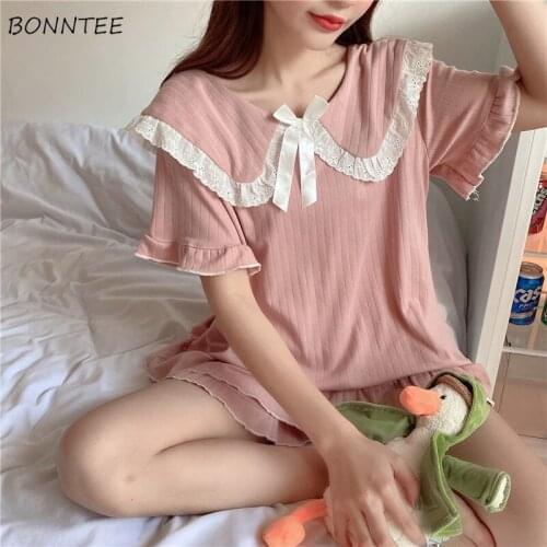 Pajama Sets Women Patchwork Bowknot Design Summer Hot Sale Feminine Kawaii Newest Mujer Ropa Casual Chic Sleepwear Ins Clothing
