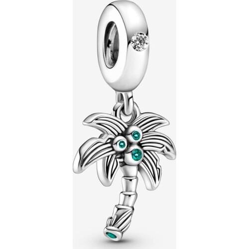 New Summer Collection 925 Steling silver Palm Tree Coconuts Dangle Charms Fit Bracelet Necklace DIY Pendant For Jewelry Making