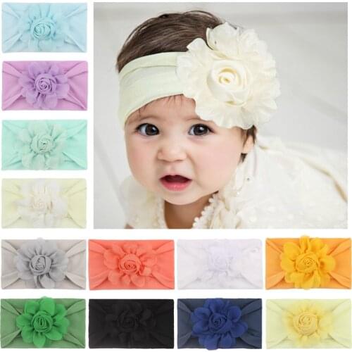 Baby Girls Headbands and Chiffon Flower Newborn Toddler Nylon Floral Headband Childrens Hair Accessories Soft Nylon Headwraps