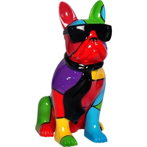 SIMPLE MODERN ART PAINTING AND PLATING BULLDOG ART SCULPTURE CARTOON ANIMAL STATUE RESIN CRAFTWORK DECORATIONS FOR HOME R3427