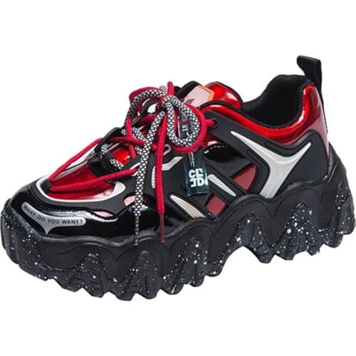 RASMEUP Laser Style Women Platform Sneakers 2020 New Arrival Famale Casual Chunky Shoes Lace-Up Ladies Trainers Footwears
