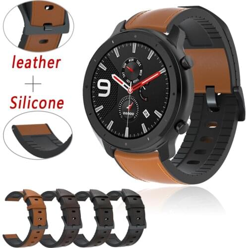 Leather + Silicone Bracelet Band For Xiaomi Amazfit GTR 42 47mm Watch GT2 46mm Watch Strap For Huami Amazfit GTS Replace Strap