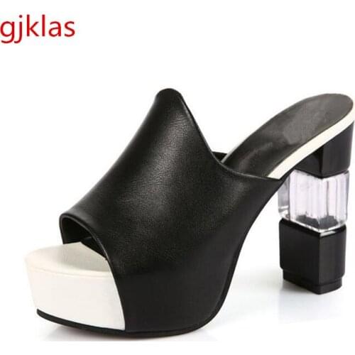 Chunky Heels Platform Shoes Women Slippers Sandals Big Size 42 High Heels Sandals Summer Ladies Shoes Slipper Fashion New Sandal