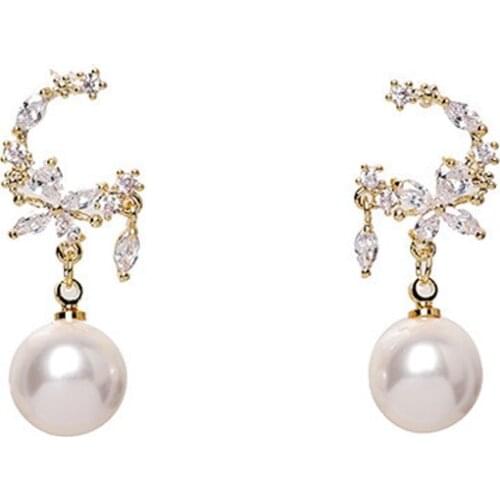 S925 Needle Pearl Fashion Flower Style Zircon Exquisite Stud Earrings fashion jewelry pearl earrings earings studs